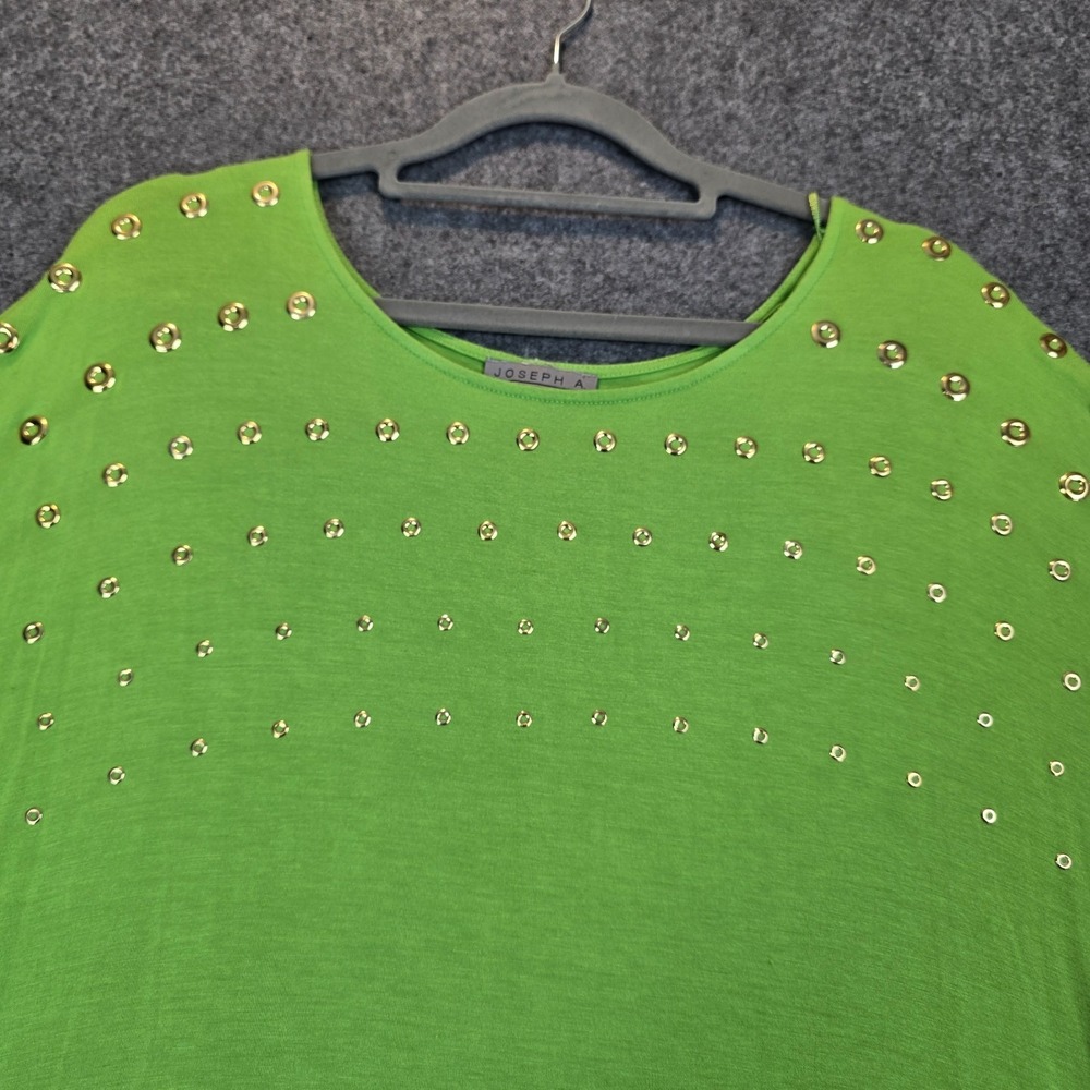 Joseph A Blouse Top Womens Large Lime Green Rayon Stretch Beaded Detail Casual